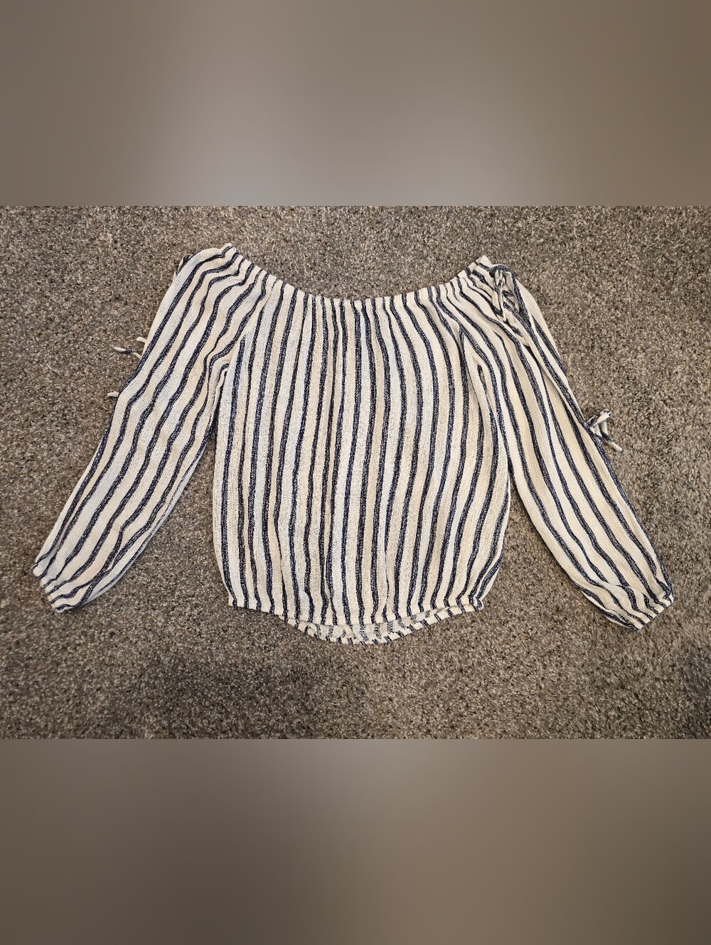 Aeropostale White and Navy Striped Off-Shoulder Blouse